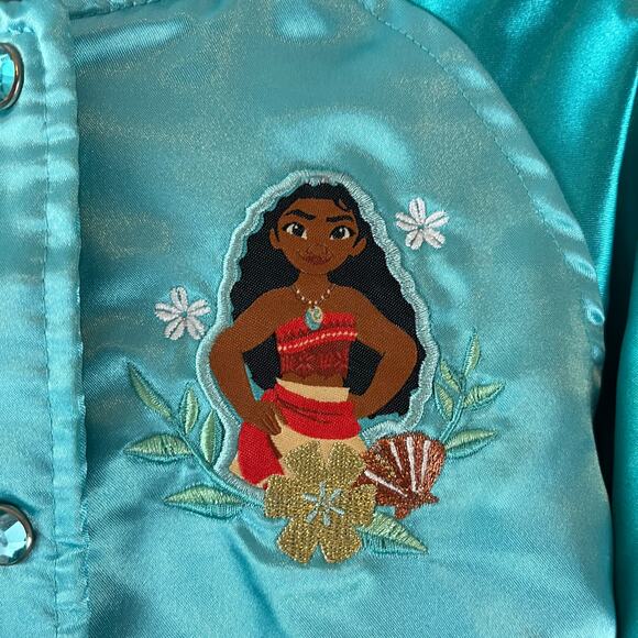 Disney Moana Satin Varsity Jacket Coat Size 4 - Picture 3 of 10